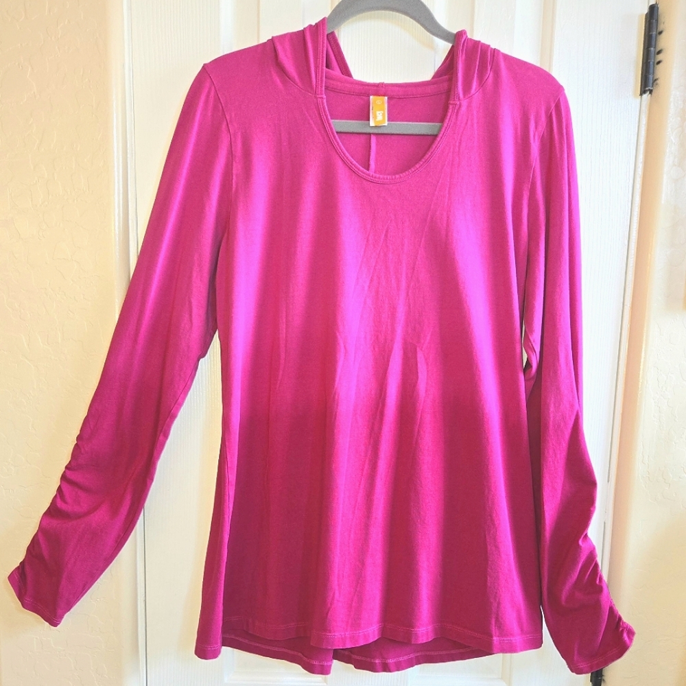 Lucy Hot Pink Ombre Long Sleeve Pullover Athletic Hoodie Top Size Large NWOT